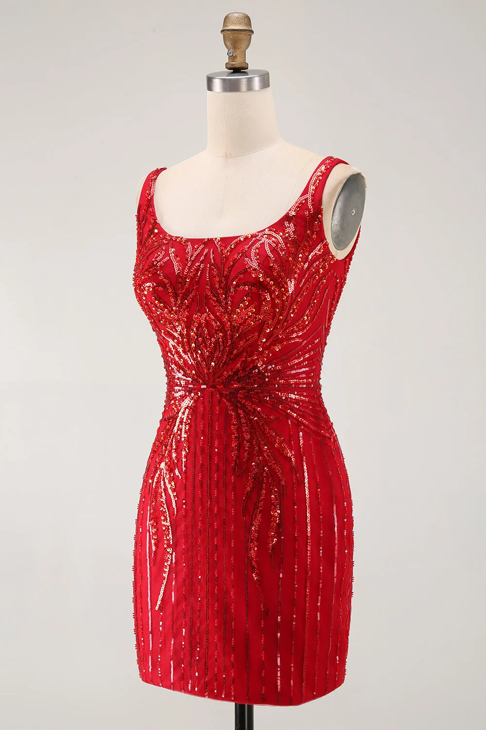 Sparkly Burgundy Bodycon Sequins Square Neck Short Homecoming Dress sold by Zapaka product image thumbnail 3