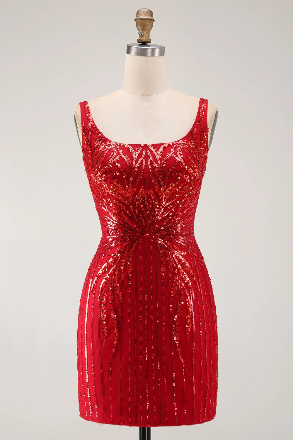 Sparkly Burgundy Bodycon Sequins Square Neck Short Homecoming Dress sold by Zapaka