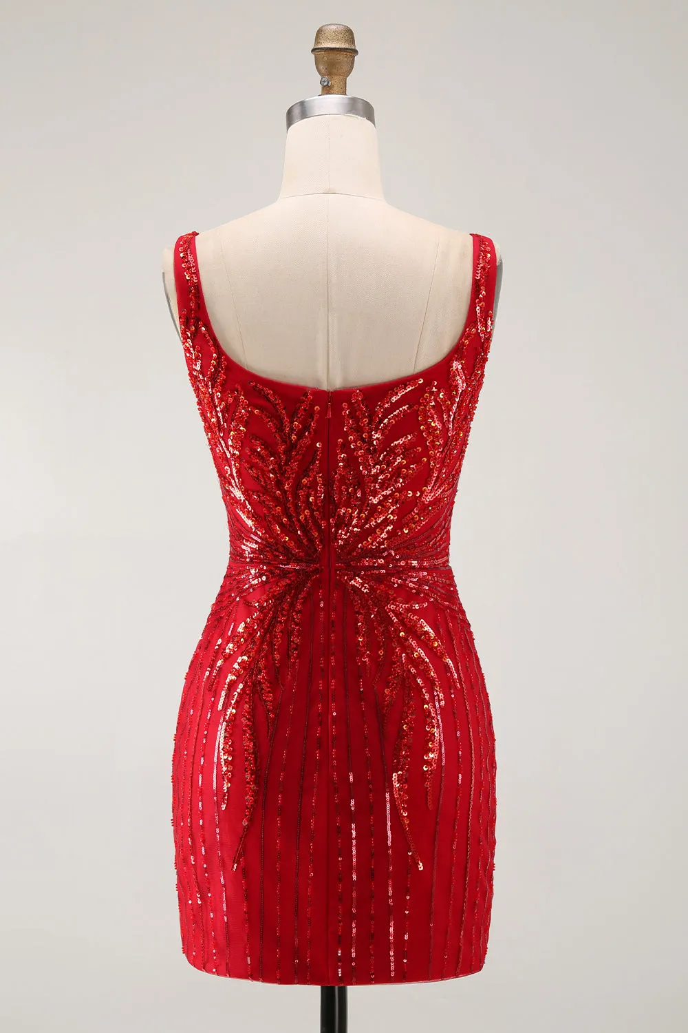 Sparkly Burgundy Bodycon Sequins Square Neck Short Homecoming Dress sold by Zapaka product image thumbnail 2
