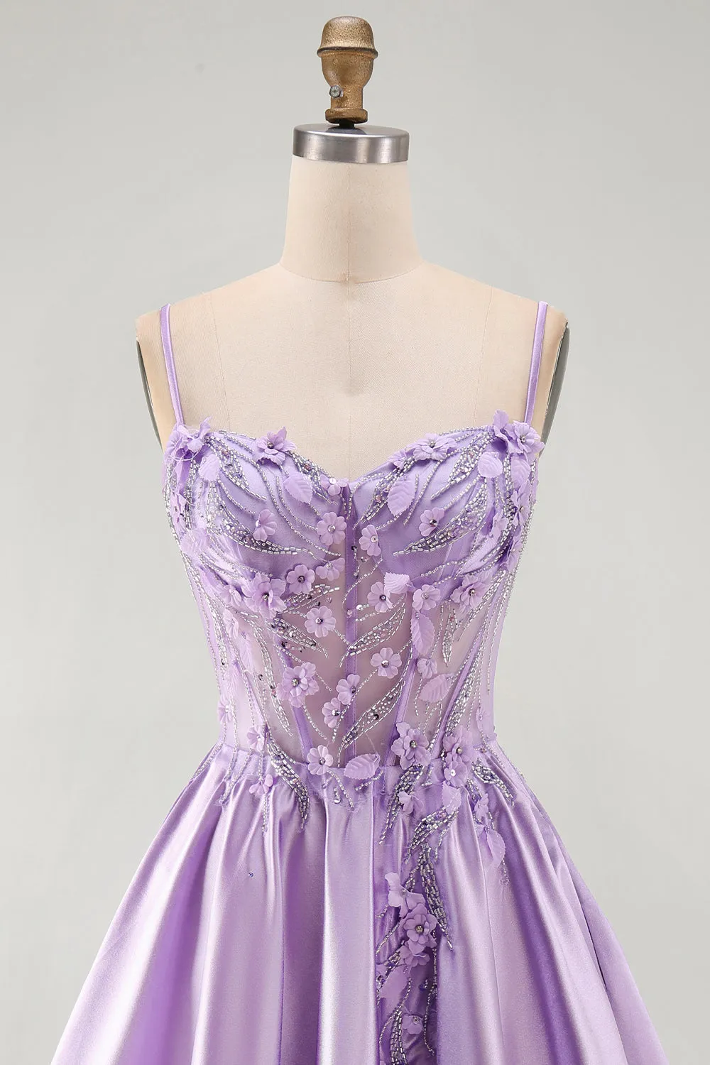 A-Line Lilac Sheer Corset 3D Flowers Beaded Short Homecoming Dress with Ruffles sold by Zapaka product image thumbnail 4