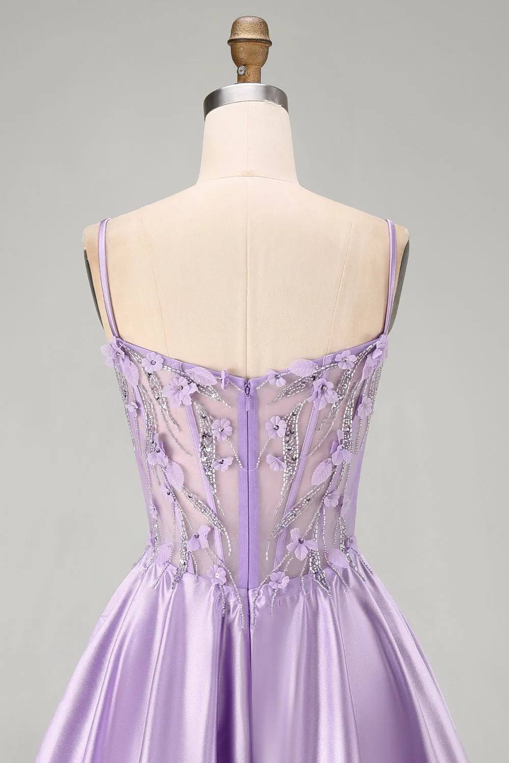 A-Line Lilac Sheer Corset 3D Flowers Beaded Short Homecoming Dress with Ruffles sold by Zapaka product image thumbnail 5