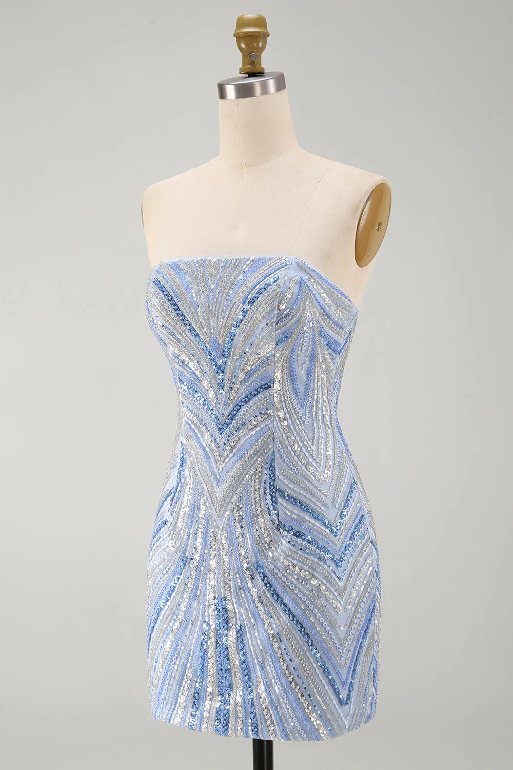 Sparkly Strapless Blue Bodycon Sequins Short Homecoming Dress with Beading sold by Zapaka product image thumbnail 3