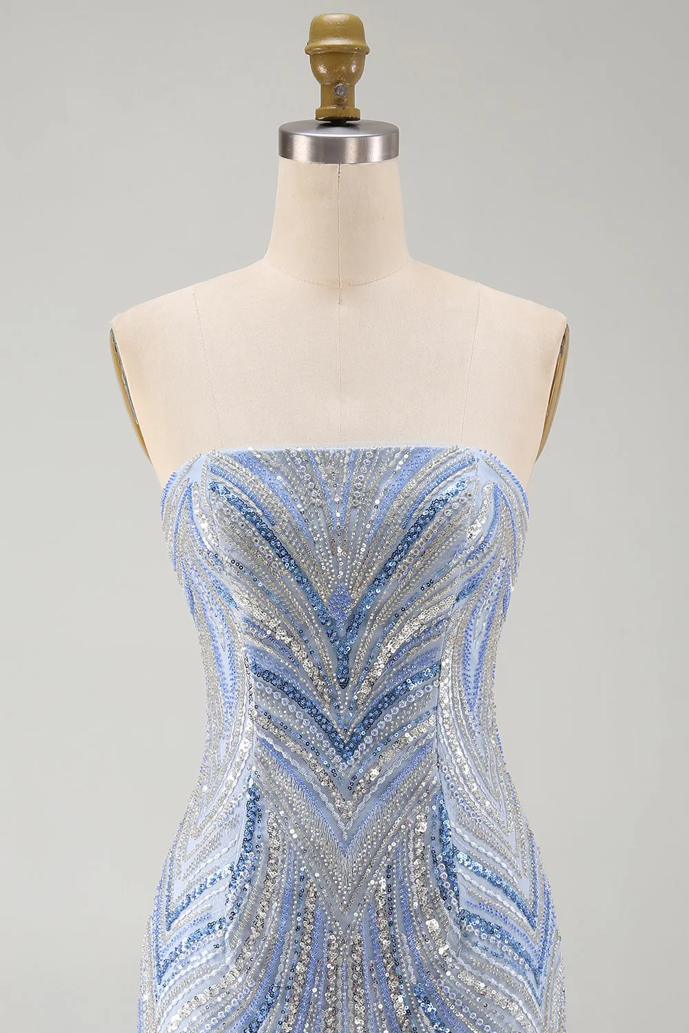 Sparkly Strapless Blue Bodycon Sequins Short Homecoming Dress with Beading sold by Zapaka product image thumbnail 4