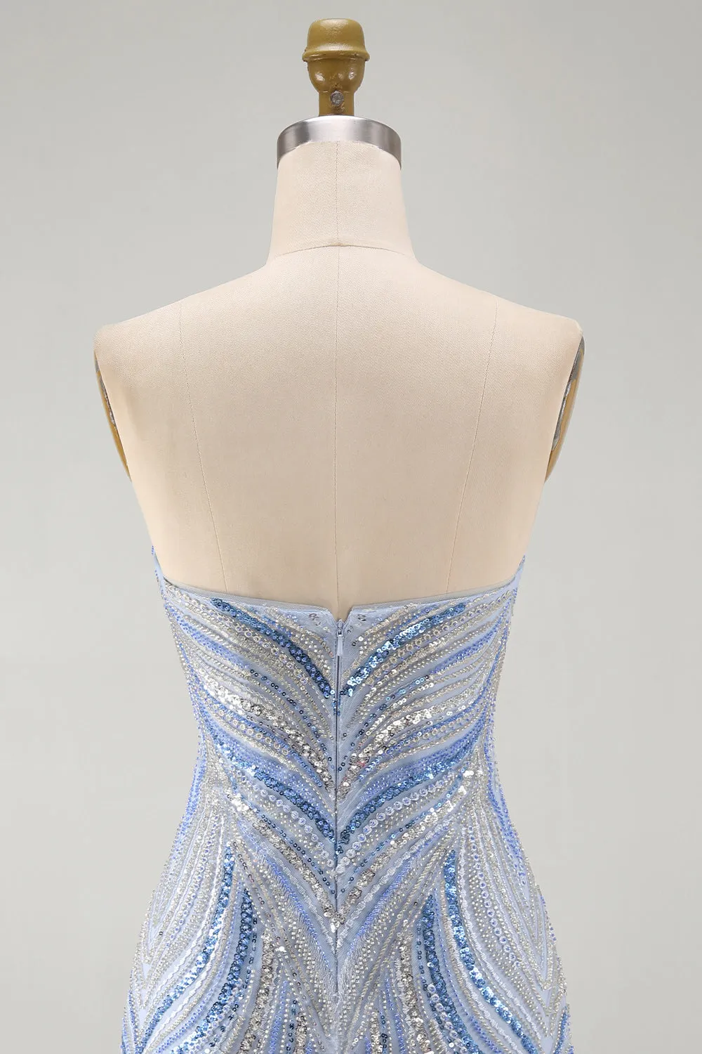 Sparkly Strapless Blue Bodycon Sequins Short Homecoming Dress with Beading sold by Zapaka product image thumbnail 5