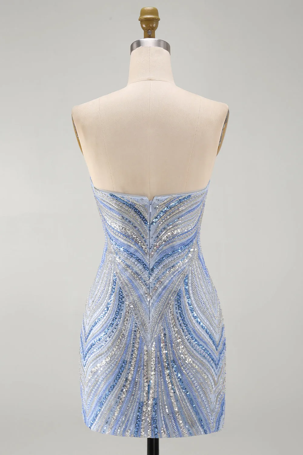 Sparkly Strapless Blue Bodycon Sequins Short Homecoming Dress with Beading sold by Zapaka product image thumbnail 2