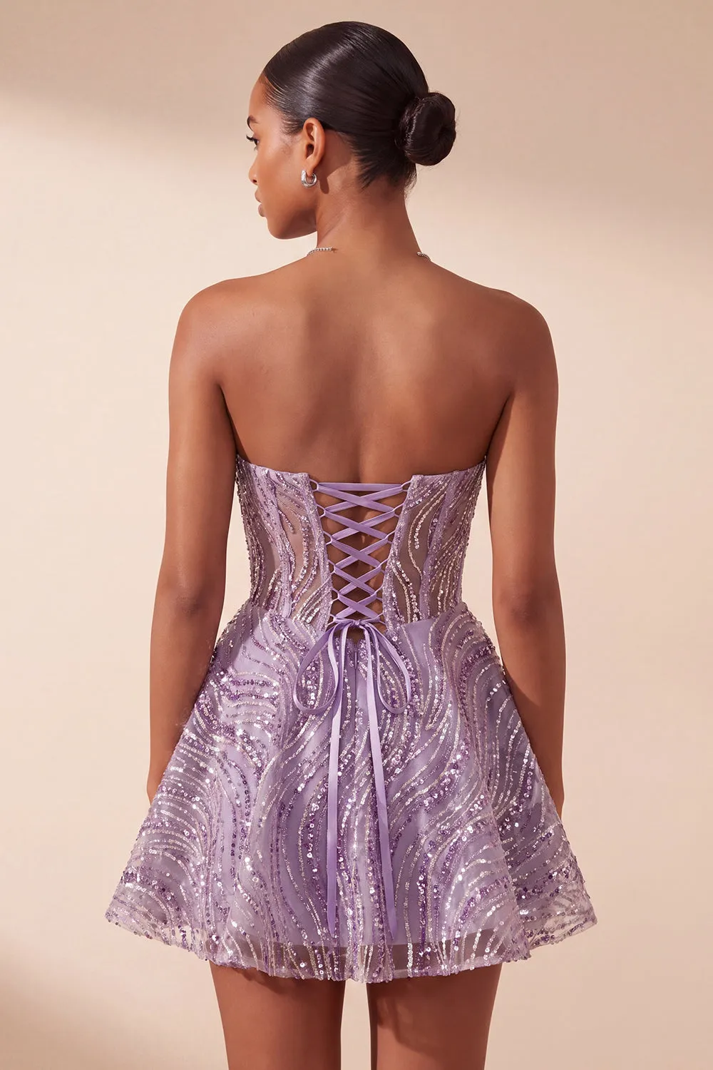 Lilac A Line Sheer Corset Strapless Short Homecoming Dress with Sequins sold by Zapaka product image thumbnail 2
