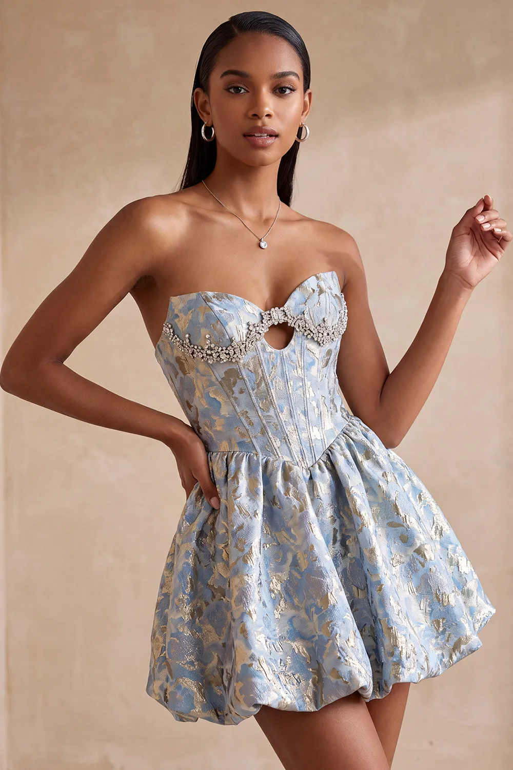 Light Blue Corset Sweetheart Short Homecoming Dress with Rhinestone sold by Zapaka