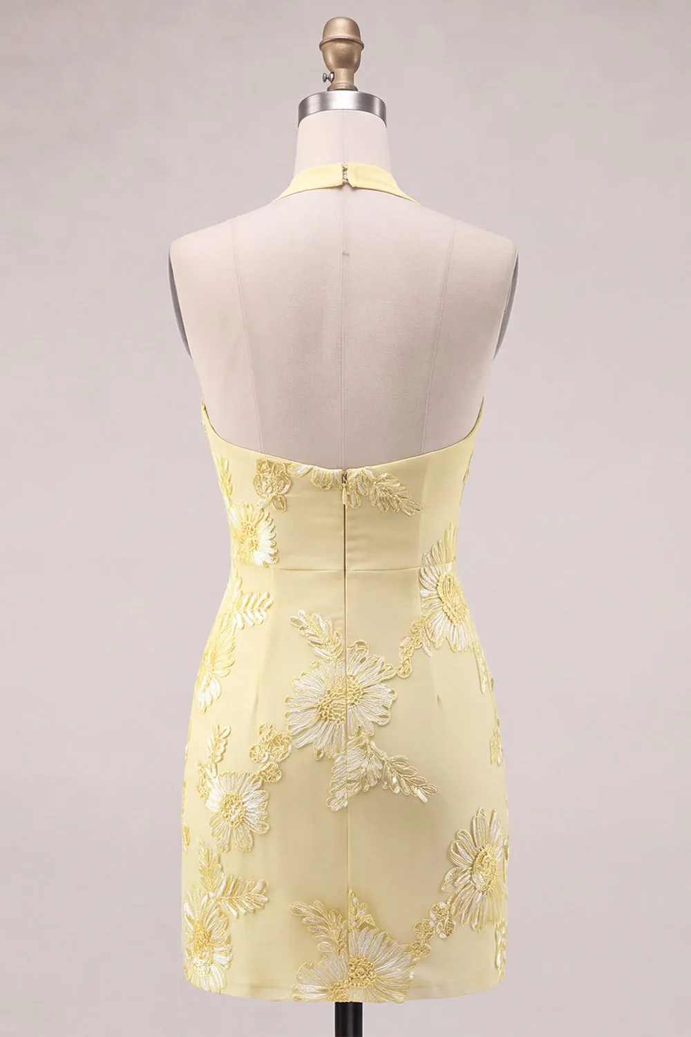Daffodil Tight Halter Ruched Short Homecoming Dress with Floral Embroidery sold by Zapaka product image thumbnail 2