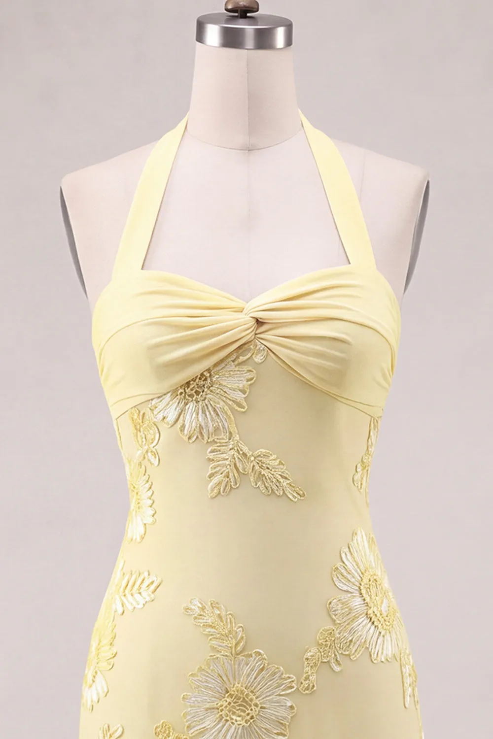 Daffodil Tight Halter Ruched Short Homecoming Dress with Floral Embroidery sold by Zapaka product image thumbnail 3