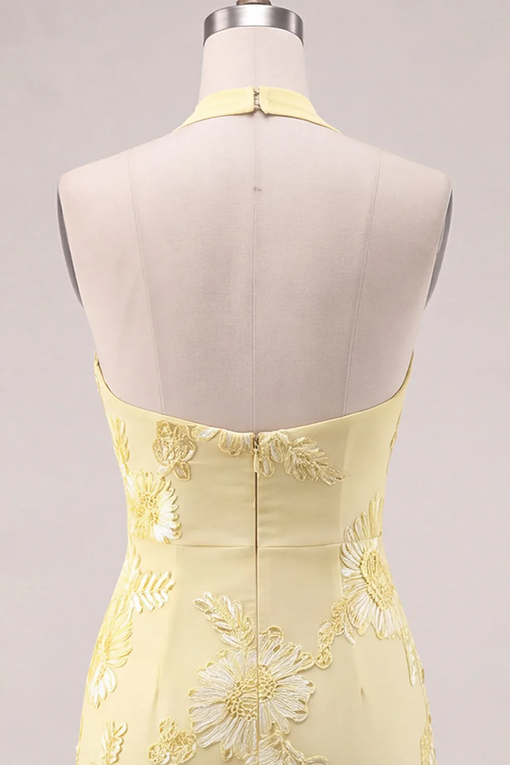 Daffodil Tight Halter Ruched Short Homecoming Dress with Floral Embroidery sold by Zapaka product image thumbnail 4