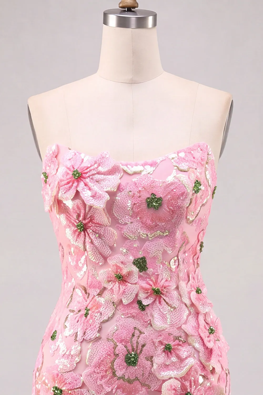 Pink Bodycon Strapless Floral Short Homecoming Dress sold by Zapaka product image thumbnail 3