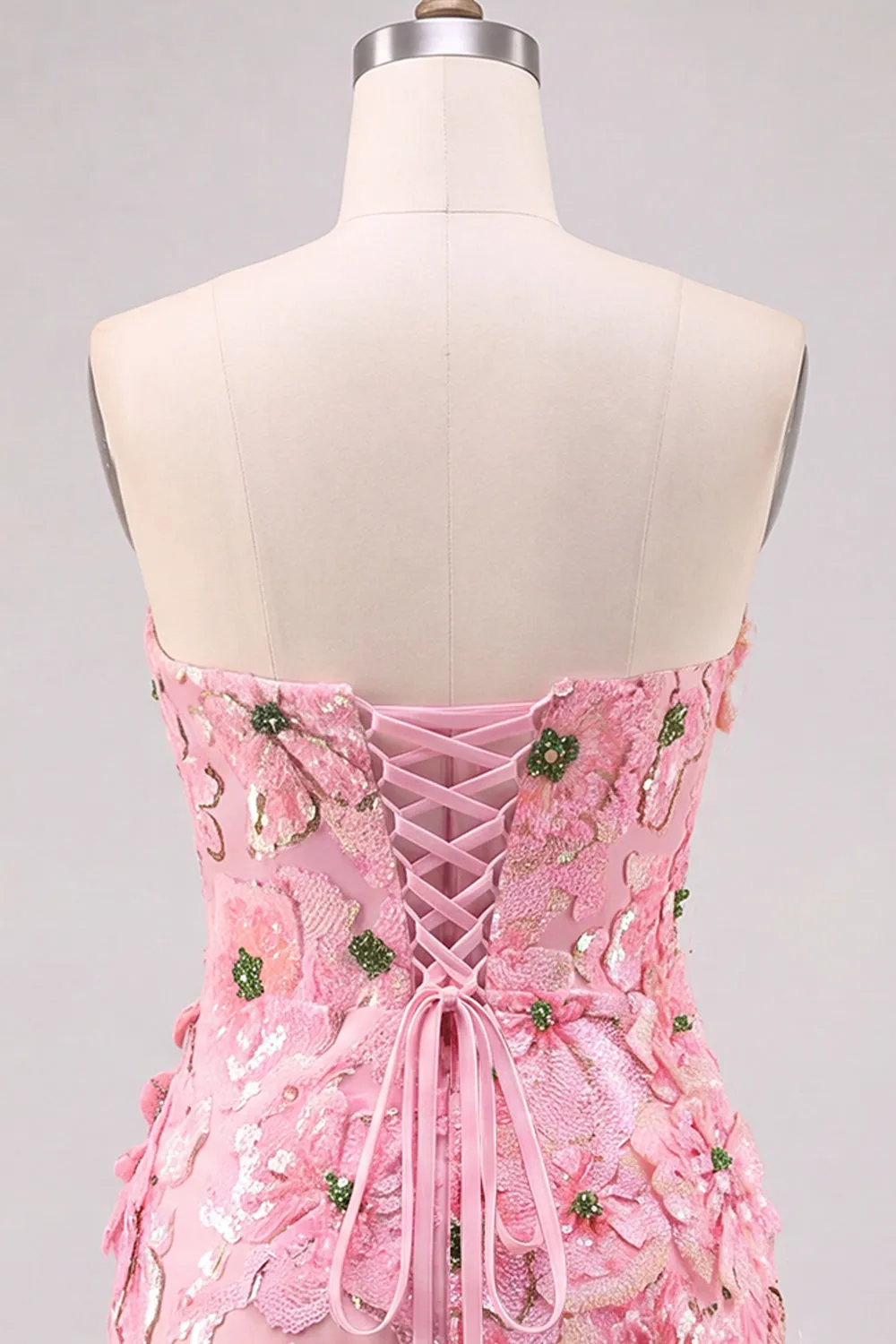 Pink Bodycon Strapless Floral Short Homecoming Dress sold by Zapaka product image thumbnail 4