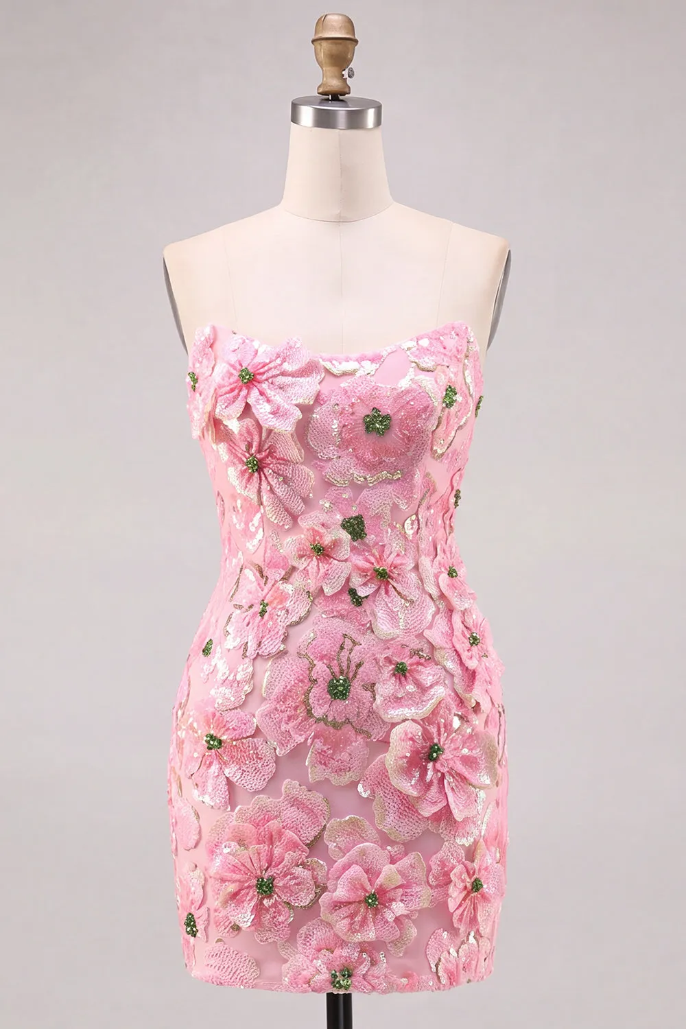 Pink Bodycon Strapless Floral Short Homecoming Dress sold by Zapaka