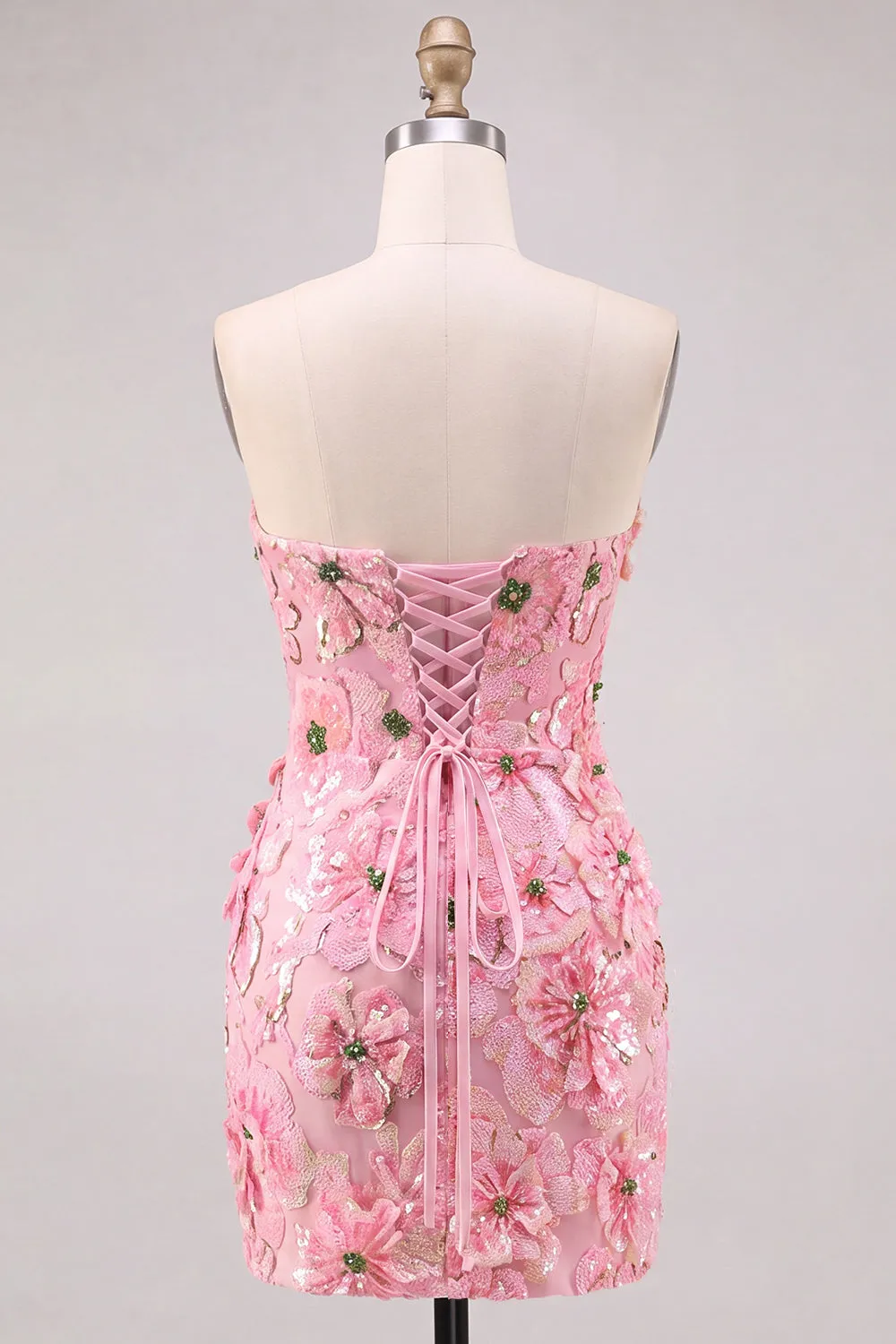 Pink Bodycon Strapless Floral Short Homecoming Dress sold by Zapaka product image thumbnail 2