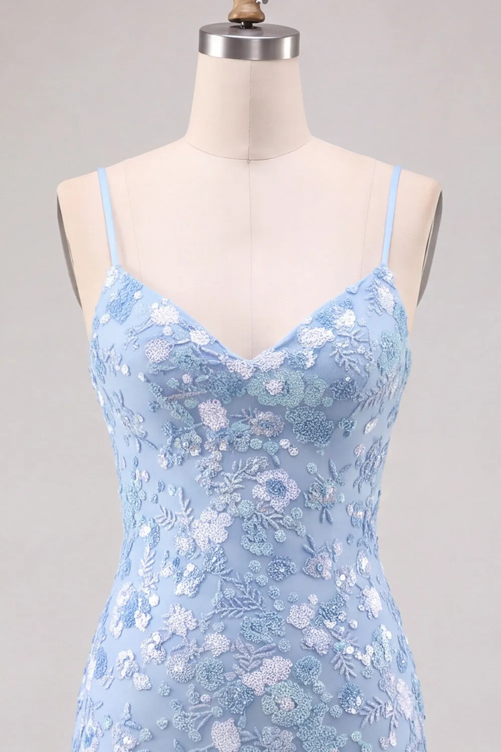 Sparkly Light Blue Bodycon Floral Short Homecoming Dress with Sequins sold by Zapaka product image thumbnail 3