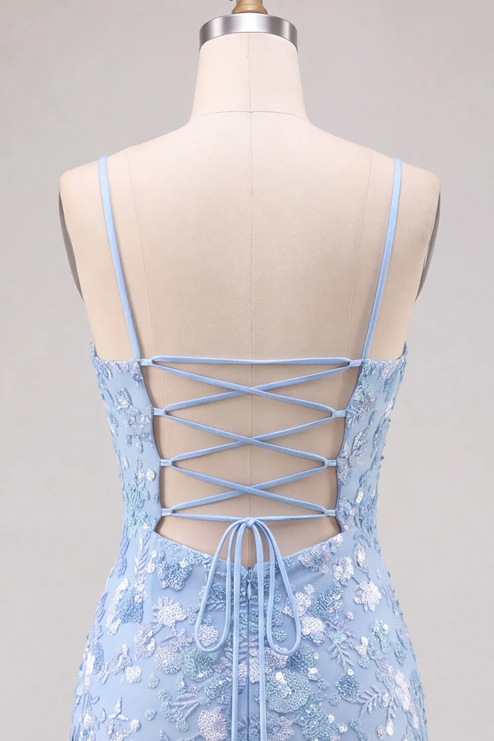 Sparkly Light Blue Bodycon Floral Short Homecoming Dress with Sequins sold by Zapaka product image thumbnail 4