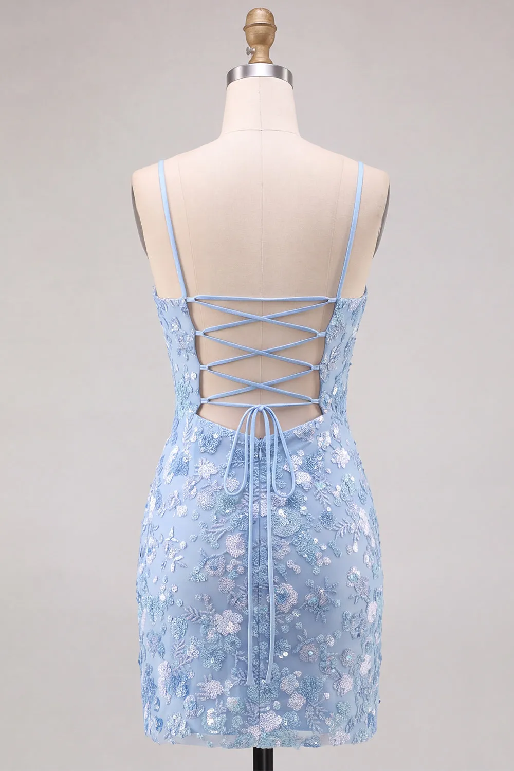 Sparkly Light Blue Bodycon Floral Short Homecoming Dress with Sequins sold by Zapaka product image thumbnail 2