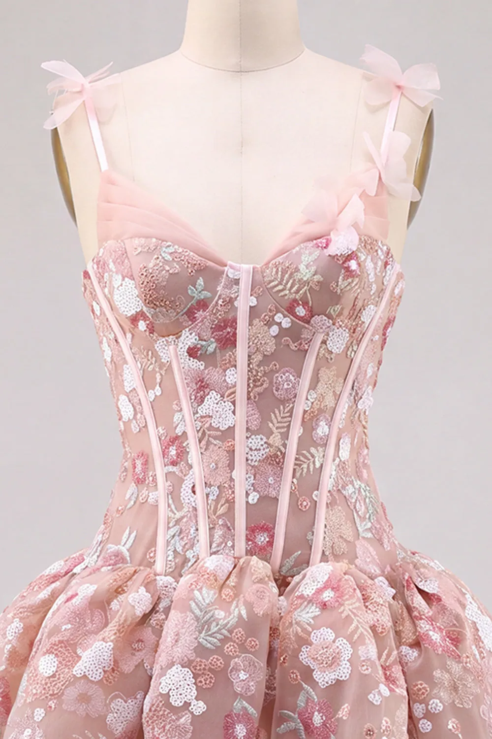 Pink A Line Corset Sweetheart Short Homecoming Dress with Flowers sold by Zapaka product image thumbnail 3