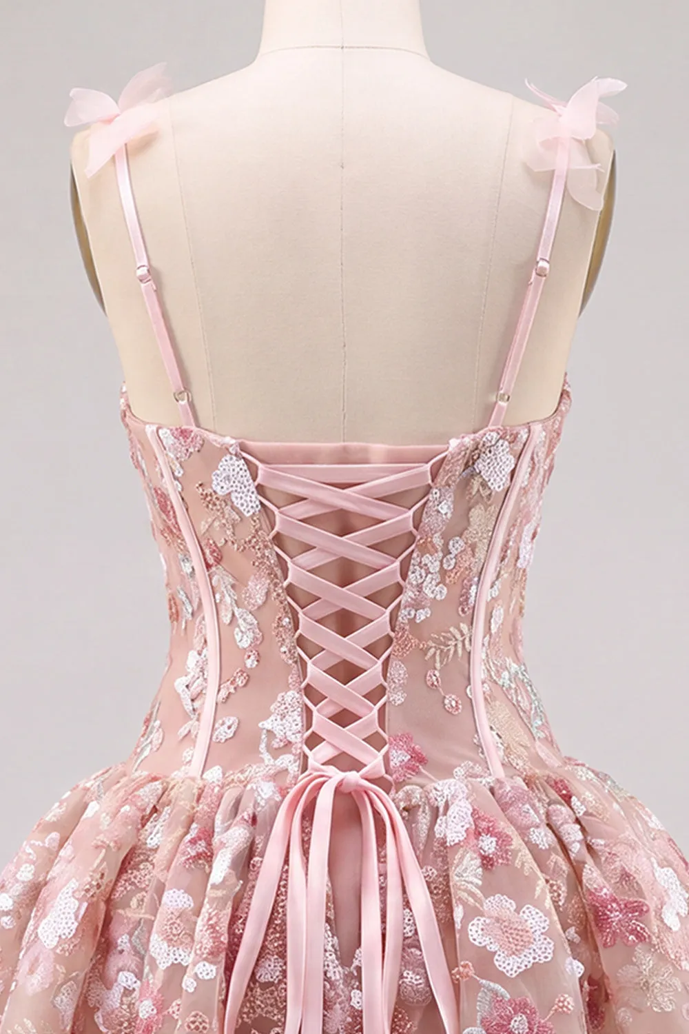 Pink A Line Corset Sweetheart Short Homecoming Dress with Flowers sold by Zapaka product image thumbnail 4