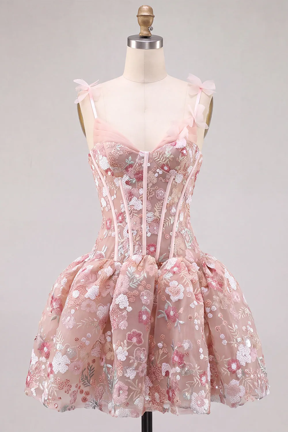 Pink A Line Corset Sweetheart Short Homecoming Dress with Flowers sold by Zapaka