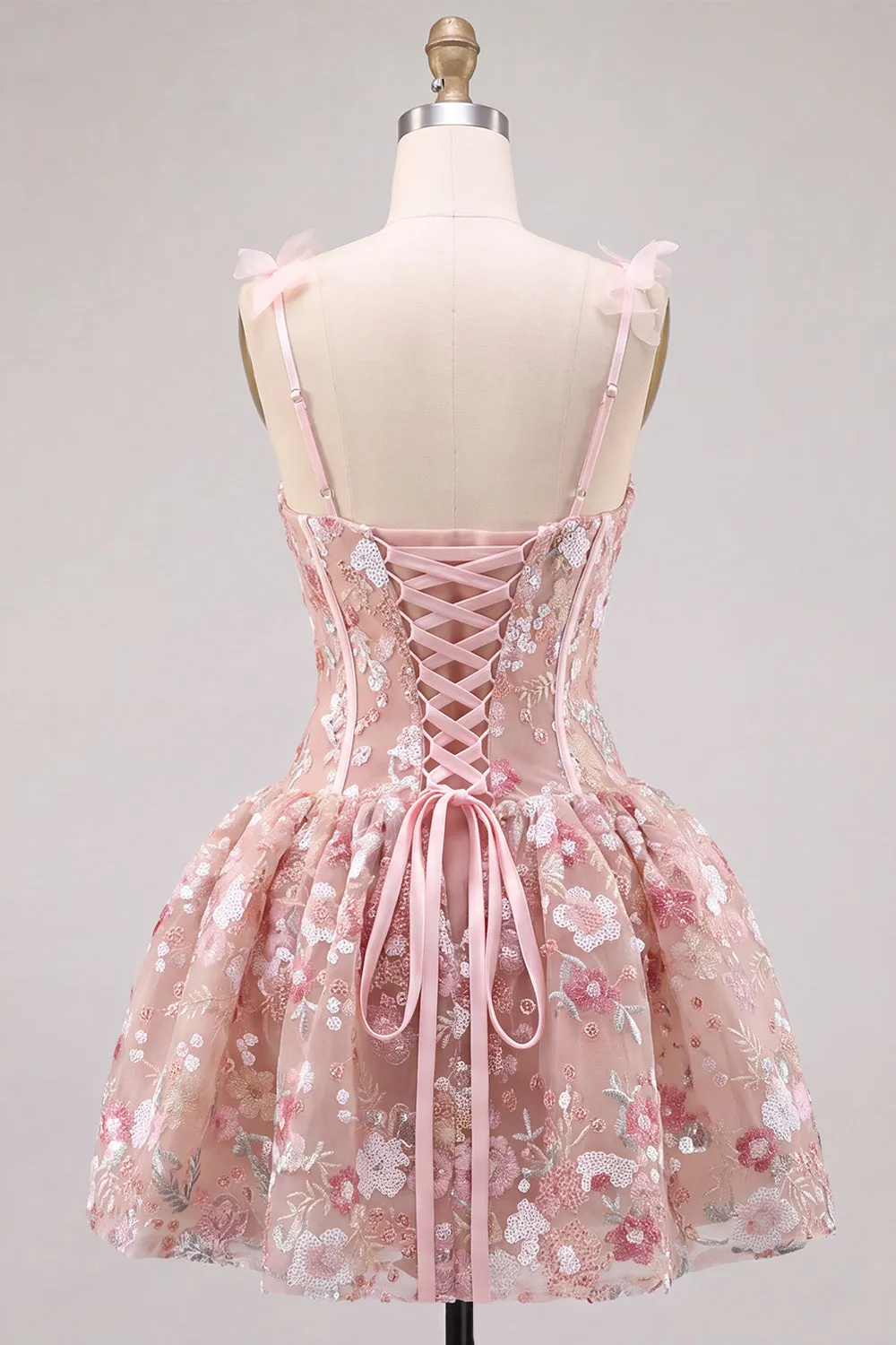Pink A Line Corset Sweetheart Short Homecoming Dress with Flowers sold by Zapaka product image thumbnail 2