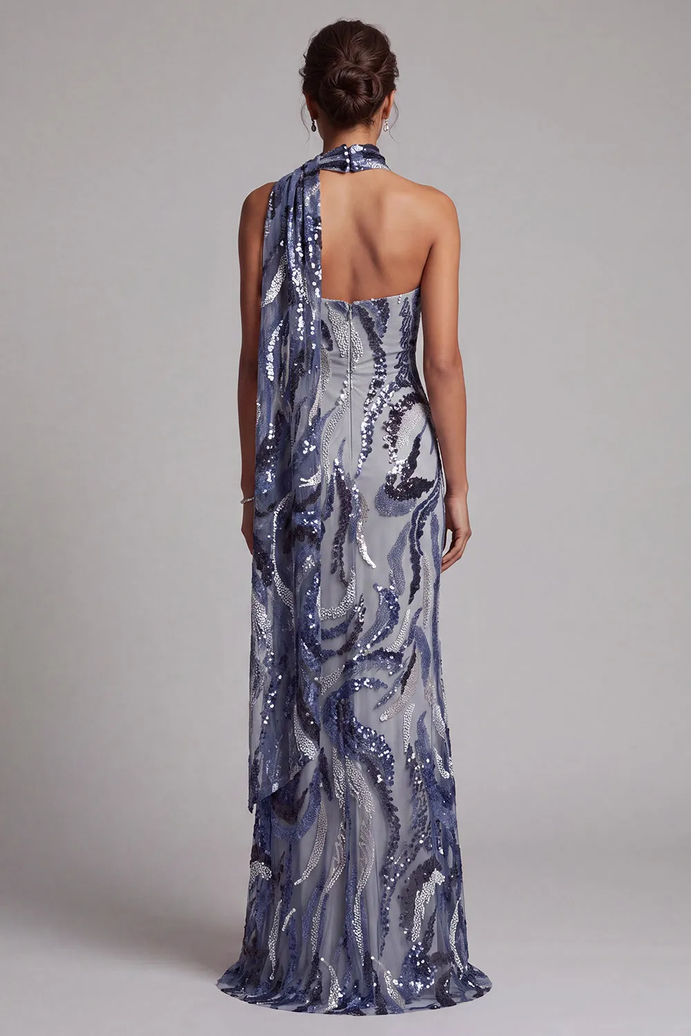 Navy Sequins Mermaid High Neck Long Mother of the Bride Dress with Beaded sold by Zapaka product image thumbnail 2