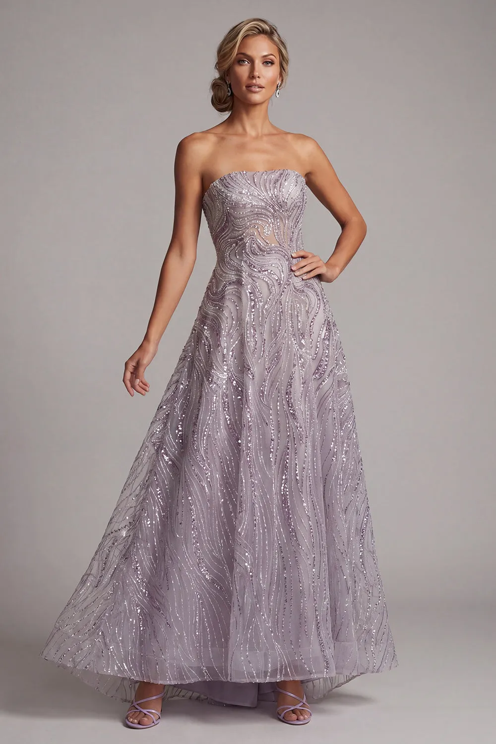 Lilac A-Line Strapless Sequins Long Mother of the Bride Dress sold by Zapaka product image thumbnail 3