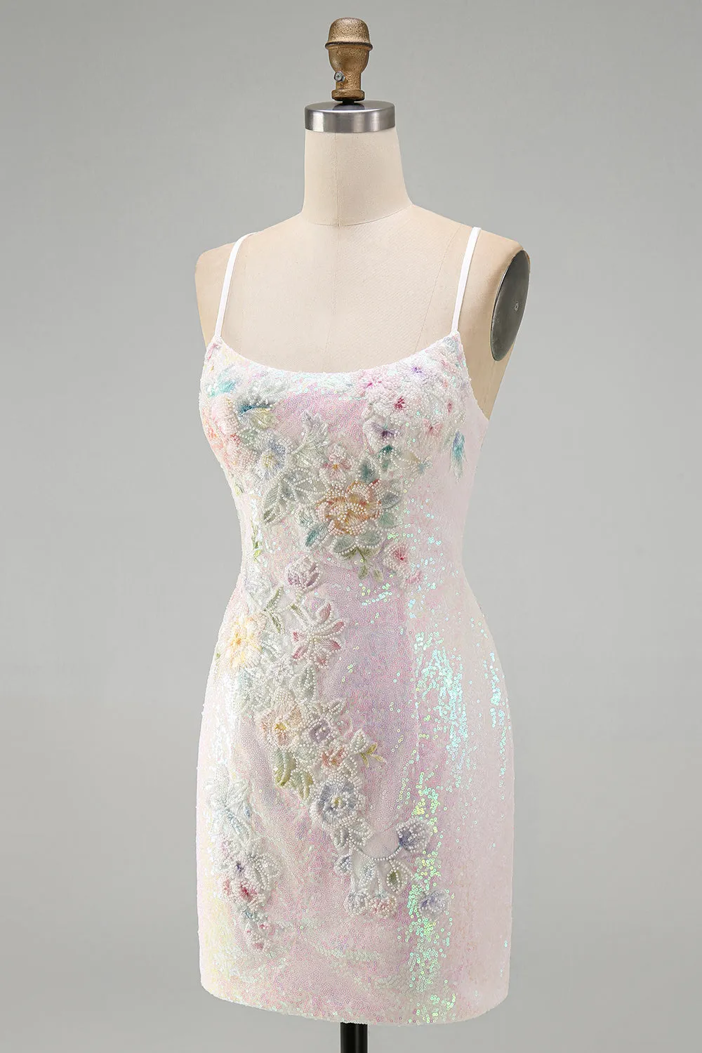 Sparkly Pink Bodycon Sequins Floral Short Homecoming Dress with Beading sold by Zapaka product image thumbnail 3