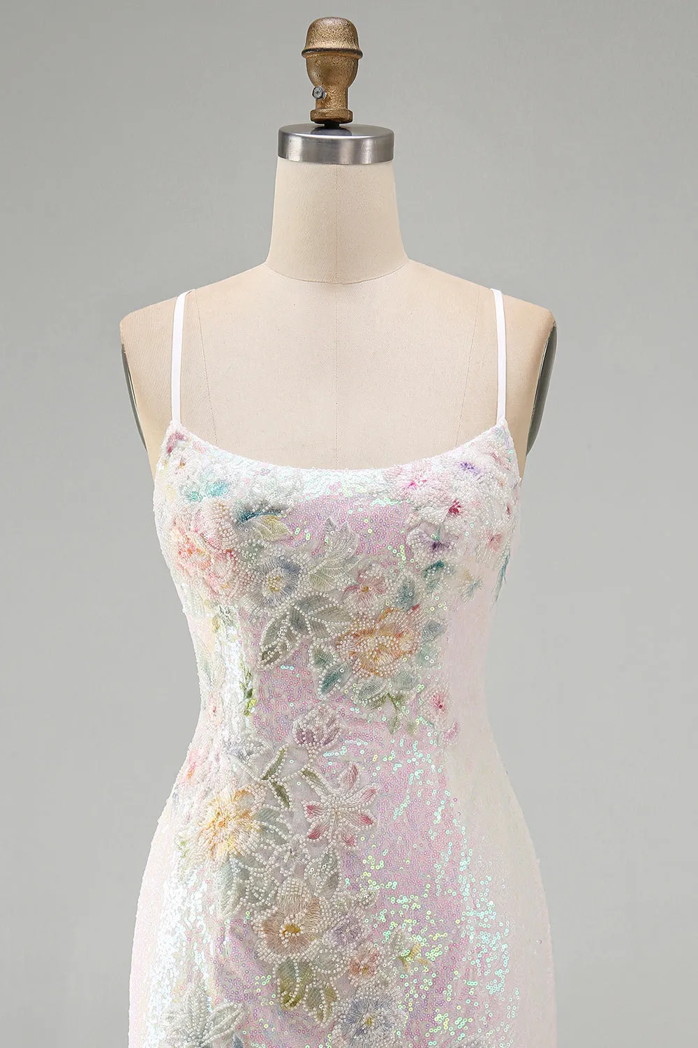 Sparkly Pink Bodycon Sequins Floral Short Homecoming Dress with Beading sold by Zapaka product image thumbnail 4