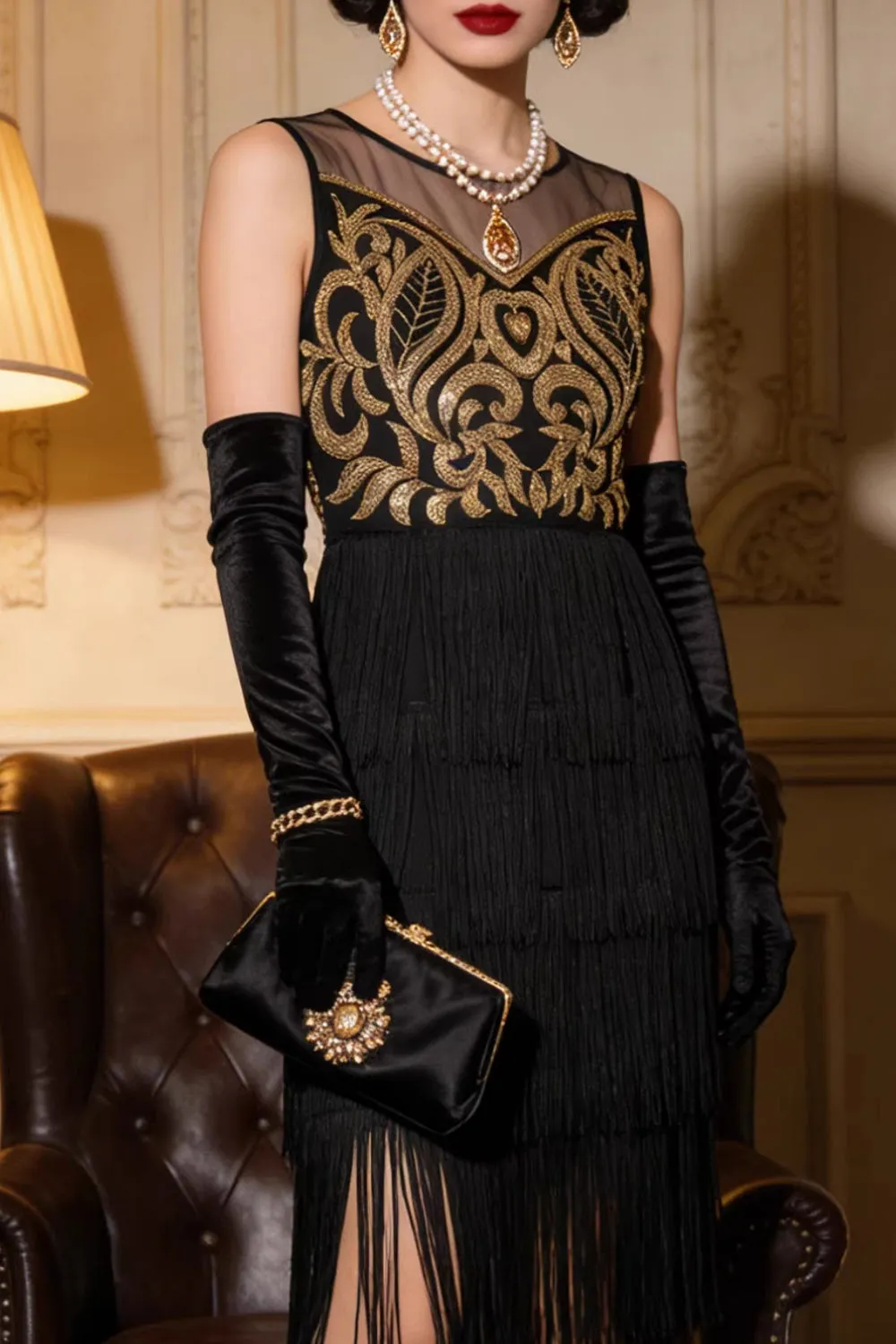 Gold Embroidered Flapper Tiered Fringe Great Gatsby 1920s Party Dress sold by Zapaka product image thumbnail 5