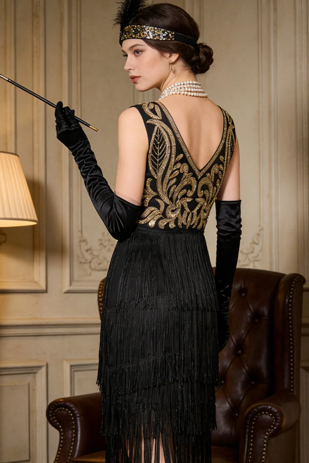 Gold Embroidered Flapper Tiered Fringe Great Gatsby 1920s Party Dress sold by Zapaka product image thumbnail 2