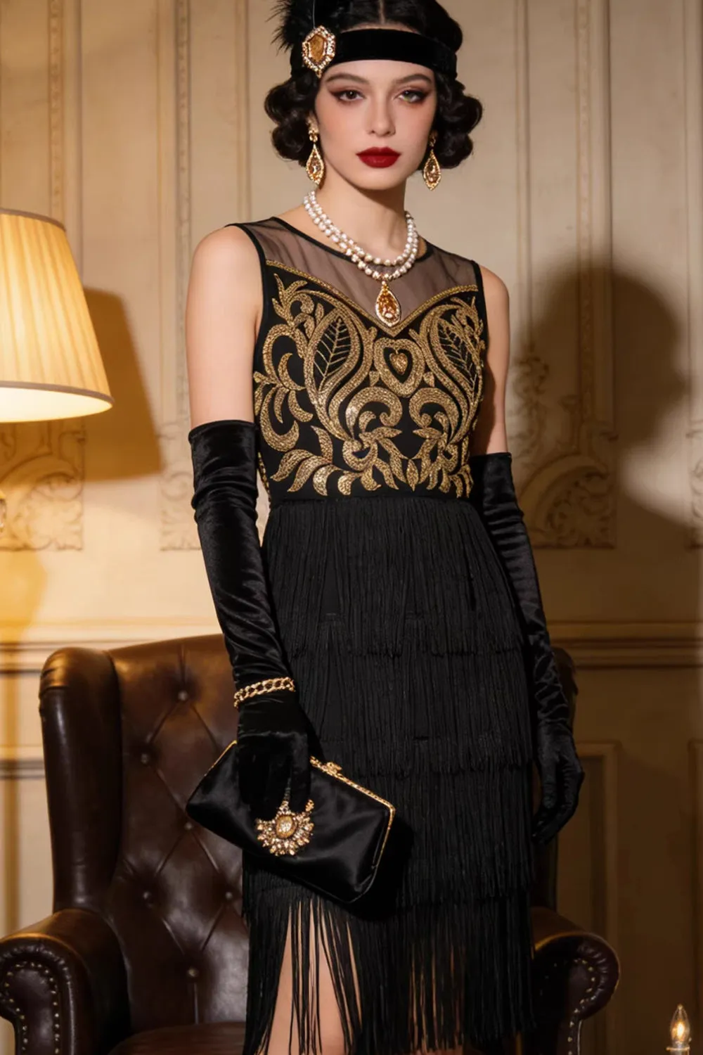 Gold Embroidered Flapper Tiered Fringe Great Gatsby 1920s Party Dress sold by Zapaka product image thumbnail 3