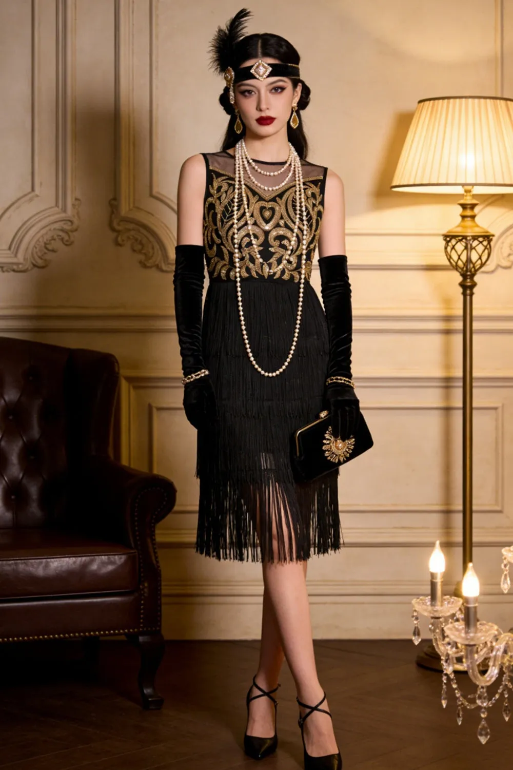 Gold Embroidered Flapper Tiered Fringe Great Gatsby 1920s Party Dress sold by Zapaka product image thumbnail 4