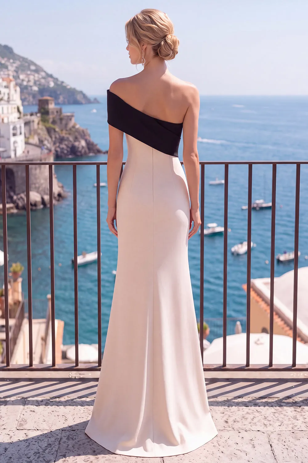 Black Champagne Asymmetrical Mermaid Long Formal Dress with Slit sold by Zapaka product image thumbnail 2