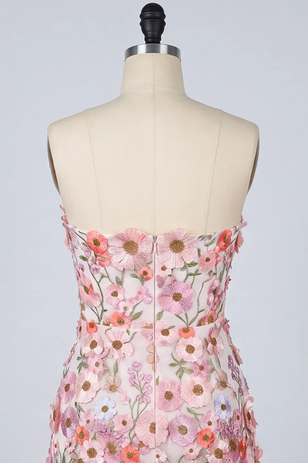 Floral Pink Appliqued Strapless Bodycon Mini Homecoming Dress sold by Zapaka product image thumbnail 4