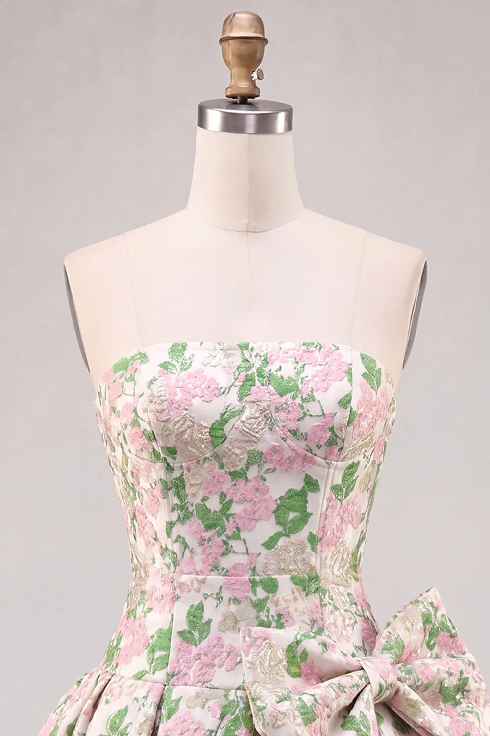 Pink A-Line Strapless Floral Jacquard Short Homecoming Dress with Bow sold by Zapaka product image thumbnail 3