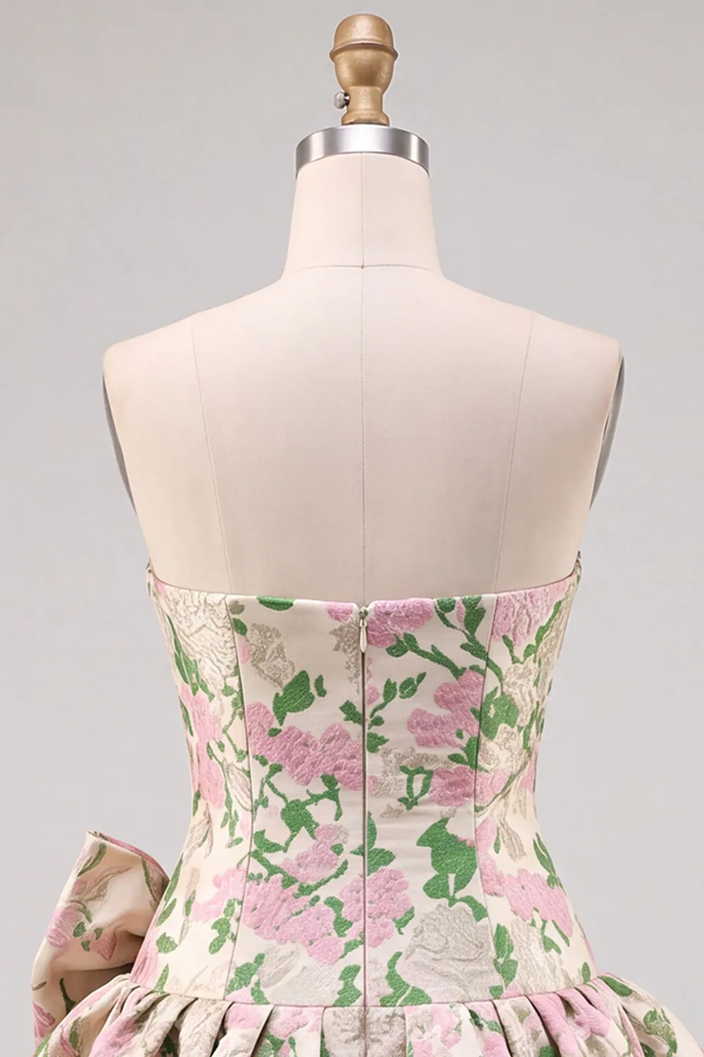 Pink A-Line Strapless Floral Jacquard Short Homecoming Dress with Bow sold by Zapaka product image thumbnail 4