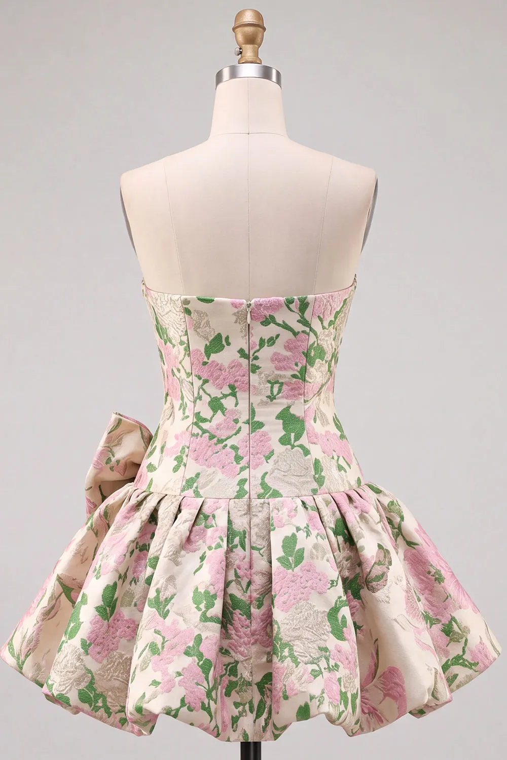 Pink A-Line Strapless Floral Jacquard Short Homecoming Dress with Bow sold by Zapaka product image thumbnail 2