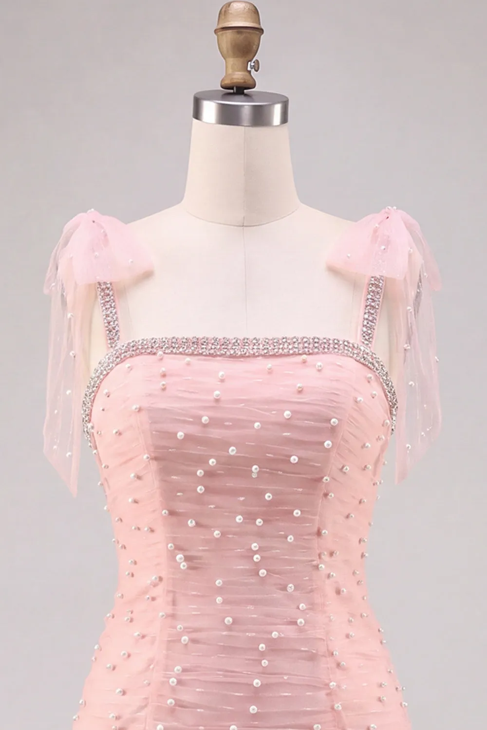 Pink Pearl Tulle Tiered A-Line Beaded Short Homecoming Dress with Ruffles sold by Zapaka product image thumbnail 5