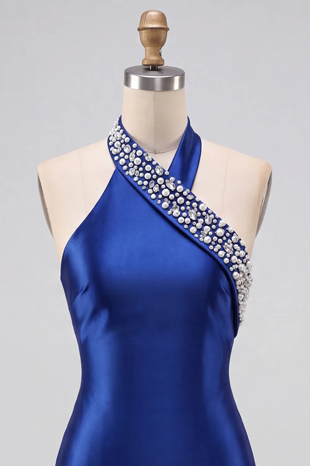 Royal Blue Bodycon Pearls Rhinestones Halter Short Homecoming Dress sold by Zapaka product image thumbnail 5