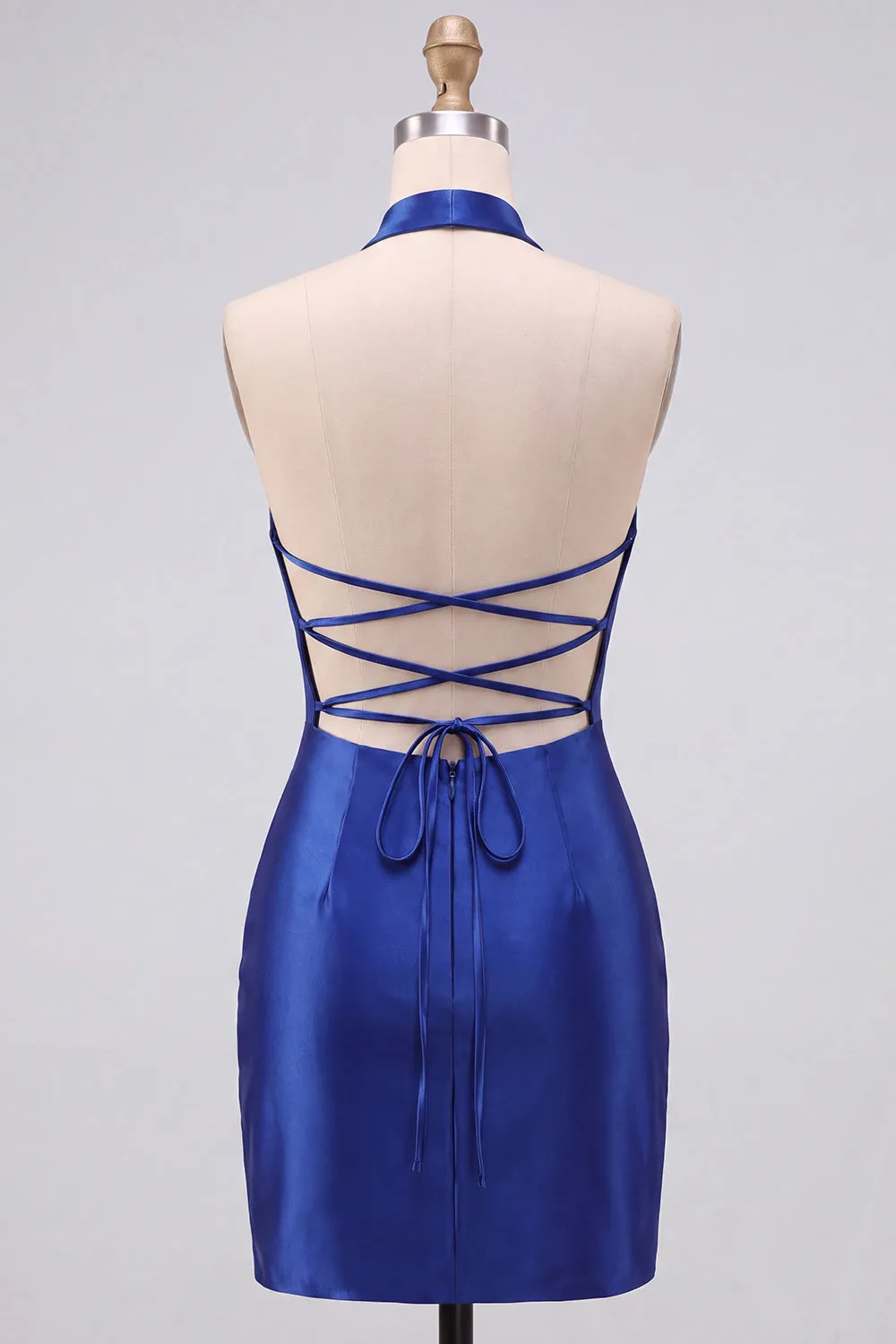 Royal Blue Bodycon Pearls Rhinestones Halter Short Homecoming Dress sold by Zapaka product image thumbnail 2
