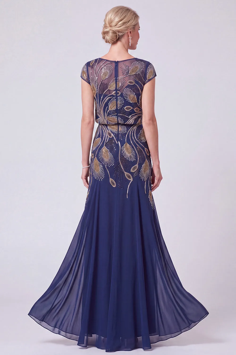 Navy Beaded Batueau A-Line Long Mother Of The Bride Dress sold by Zapaka product image thumbnail 2