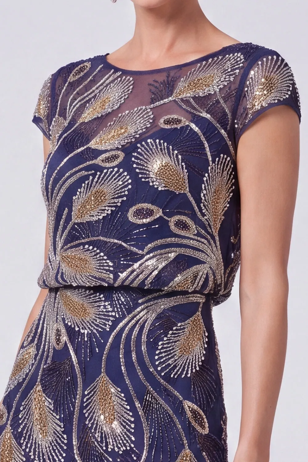 Navy Beaded Batueau A-Line Long Mother Of The Bride Dress sold by Zapaka product image thumbnail 3