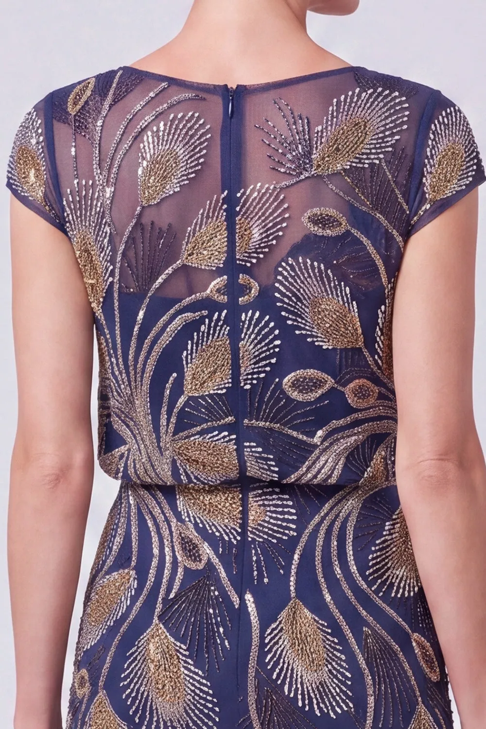 Navy Beaded Batueau A-Line Long Mother Of The Bride Dress sold by Zapaka product image thumbnail 4