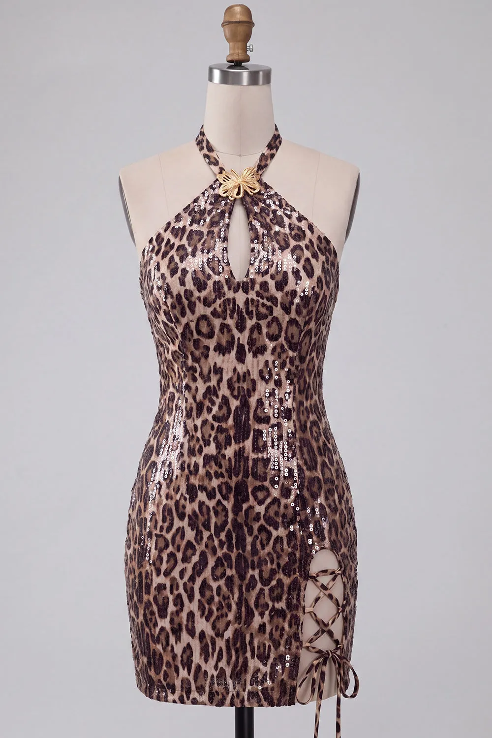Leopard Print Bodycon Halter Mini Homecoming Dress with Strings sold by Zapaka product image thumbnail 5