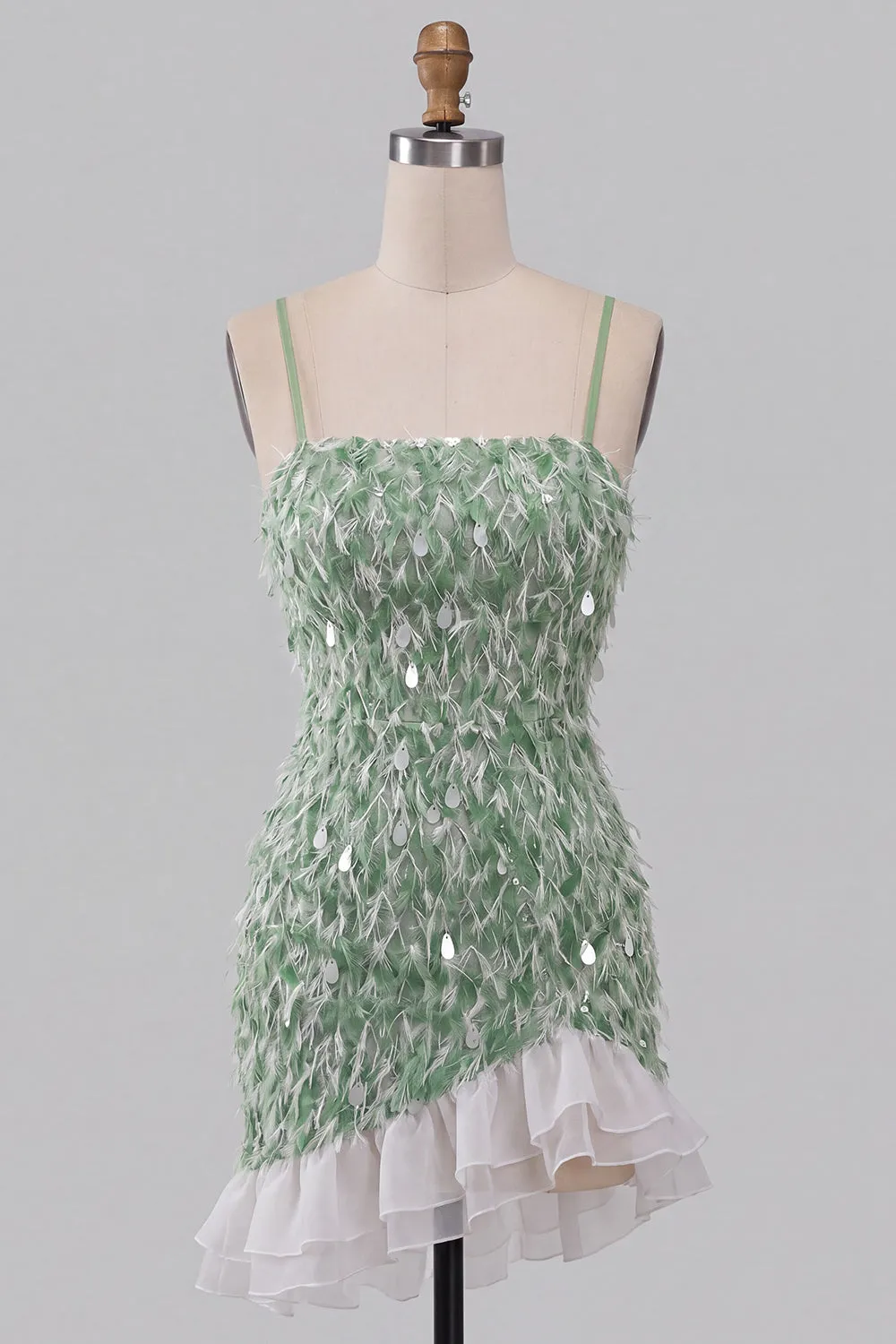 Green Bodycon Square Neck Sequin Fringe Homecoming Dress with Asymmetric Ruffled Hem sold by Zapaka product image thumbnail 5