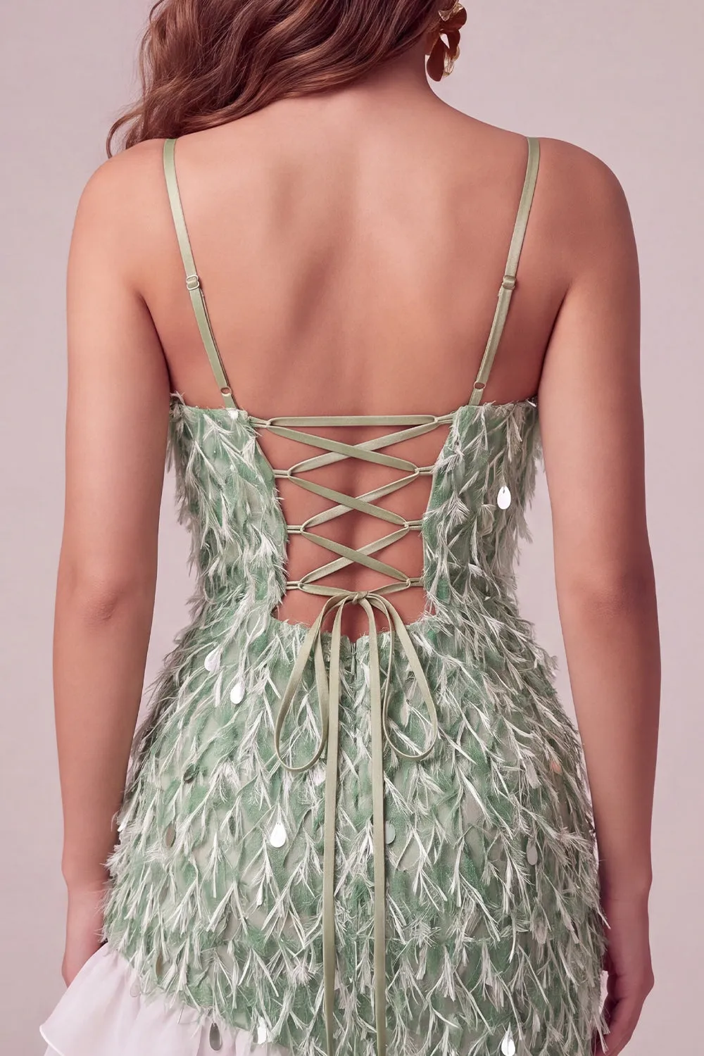 Green Bodycon Square Neck Sequin Fringe Homecoming Dress with Asymmetric Ruffled Hem sold by Zapaka product image thumbnail 4