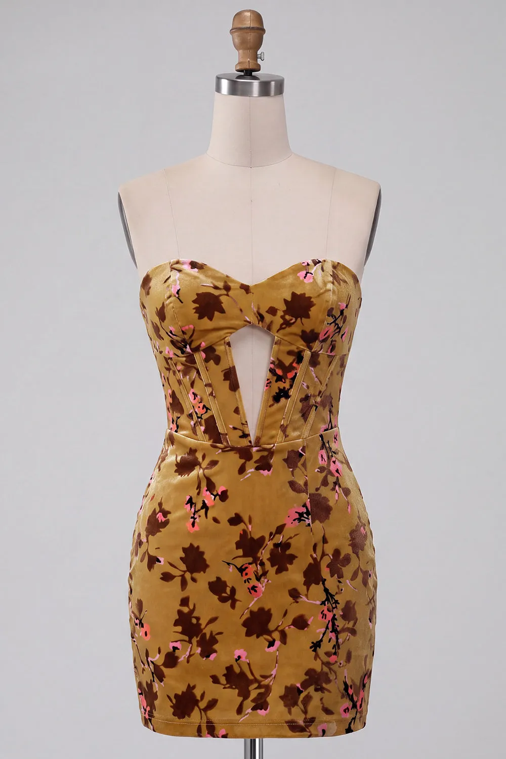 Ginger Yellow Corset Bodycon Strapless Keyhole Velvet Short Homecoming Dress sold by Zapaka product image thumbnail 5