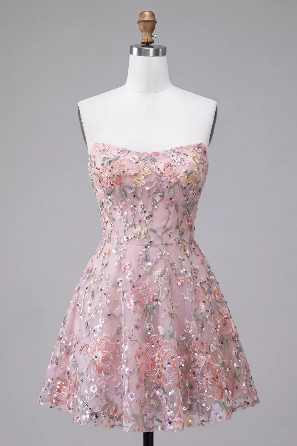 Blush Strapless A-Line Sequins Floral Embroidery Short Homecoming Dress sold by Zapaka product image thumbnail 5