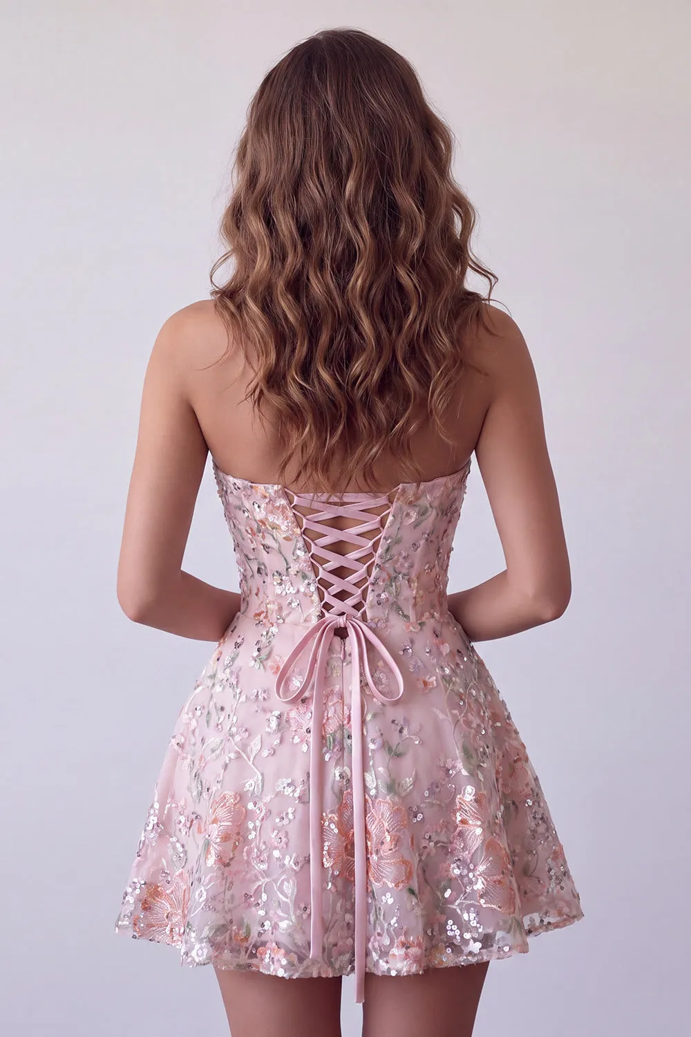 Blush Strapless A-Line Sequins Floral Embroidery Short Homecoming Dress sold by Zapaka product image thumbnail 2